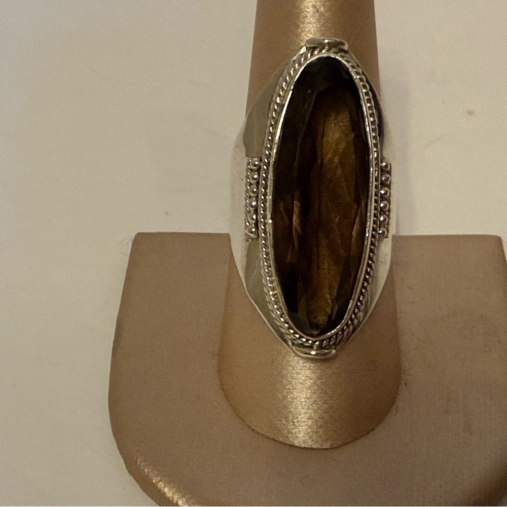RING STERLING SILVER 925 OVAL FACETED SMOKY QUARTZ BROWN GEMSTONE SIZE 8 12.6g
